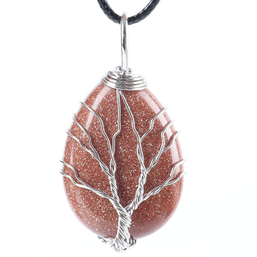 Teardrop Shape Crystal Stone Wire Wrapped Copper Tree of Life Chakra Pendant Wholesale Crystals