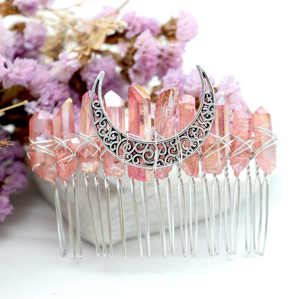 Aura Crystal Witch Moon Crown Silver Wire Hair Accessories Comb Wholesale Crystals