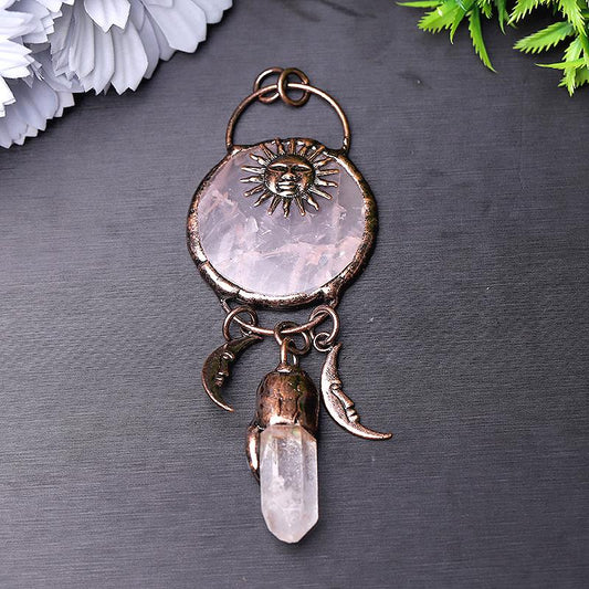 Rose Quartz with Clear Quartz Kyanite Pendant for Jewelry DIY Wholesale Crystals