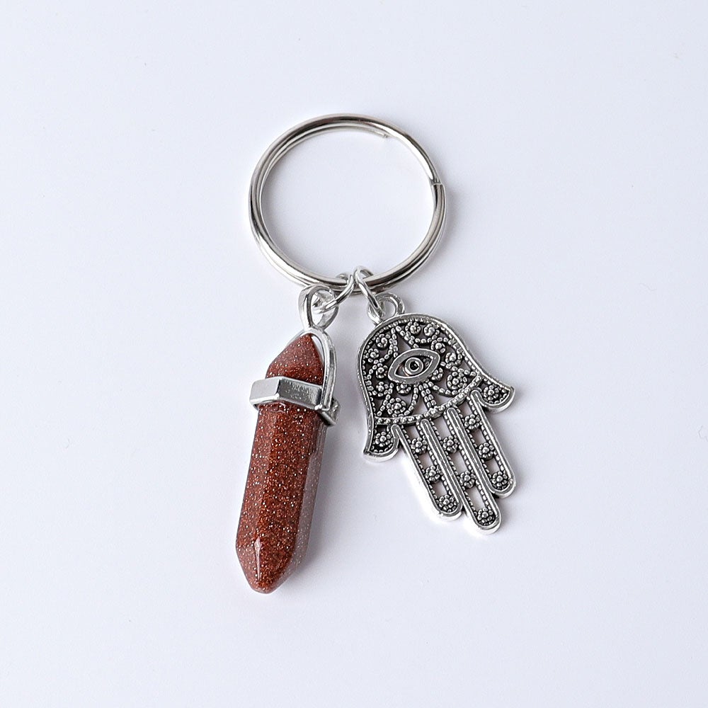 2.5“ Double Terminated Point with Devil's Eye Hand Key Chain for DIY Wholesale Crystals