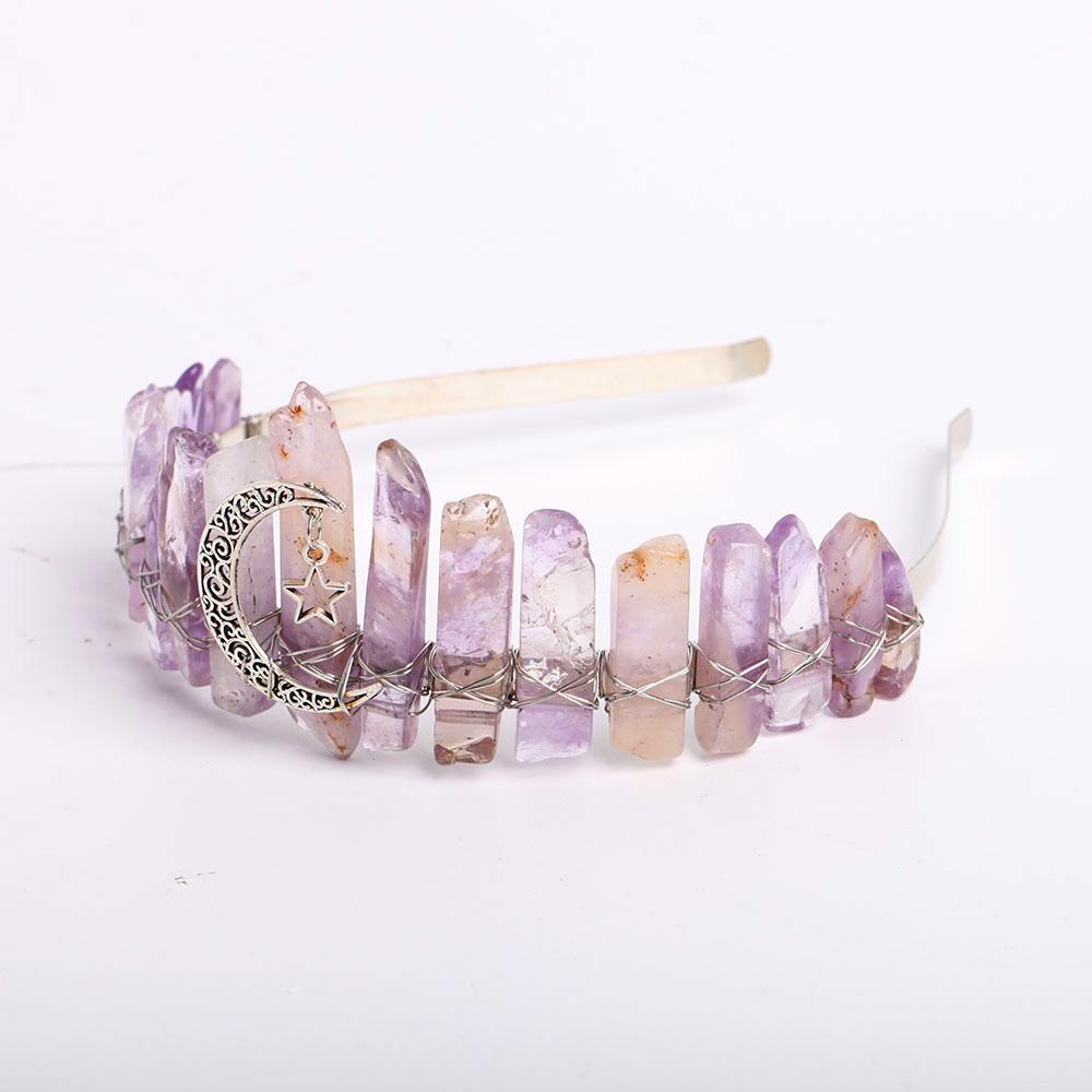 Raw Quartz Crystal Crown with Silver Moon Decor #1 Wholesale Crystals