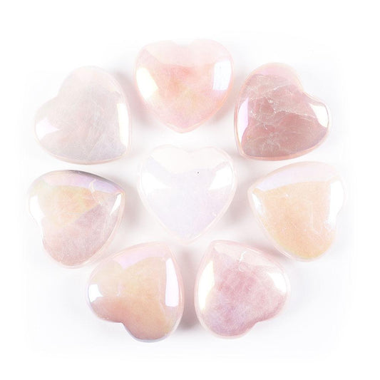 Set of 8 Aura Quartz Heart Shape Crystal Carvings Wholesale Crystals