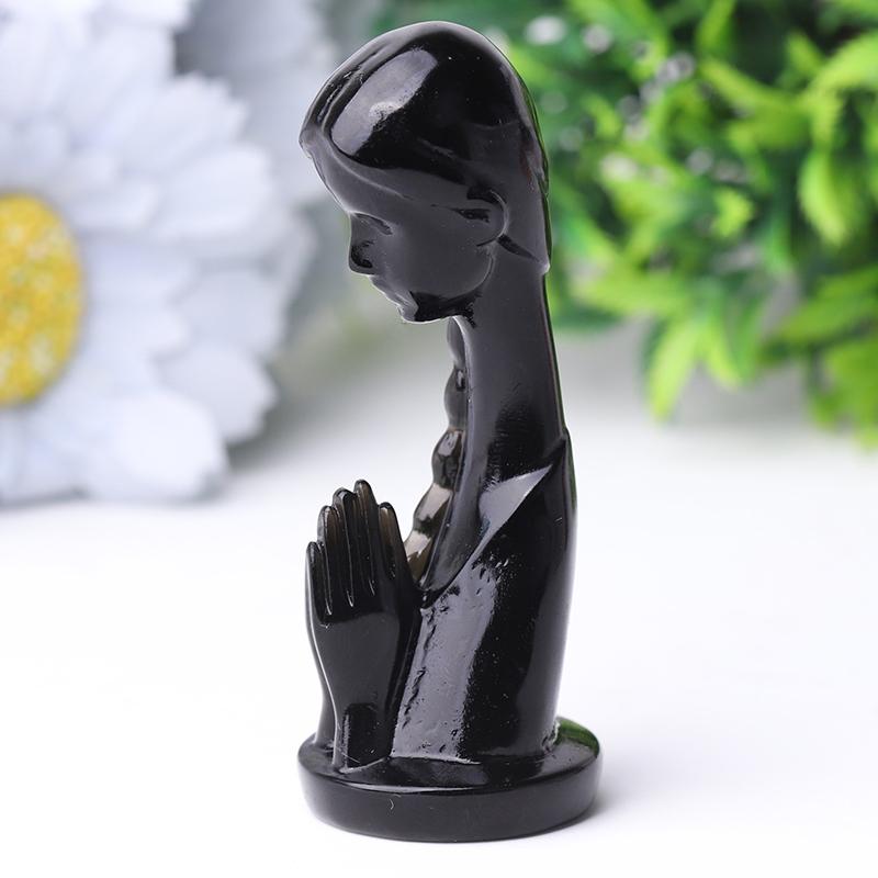 3" Black Obsidian Pray Woman Crystal Carvings Wholesale Crystals