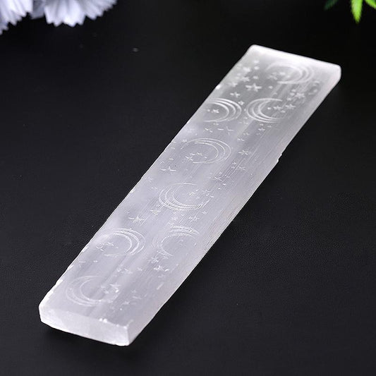 8" Selenite Wand with Laser Engraved Moon Pattern Wholesale Crystals