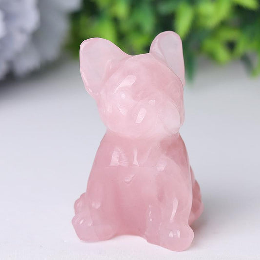 Rose Quartz Dog Crystal Carvings Wholesale Crystals