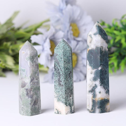 Wholesale Natural Moss Agate Point Healing Stone Wholesale Crystals