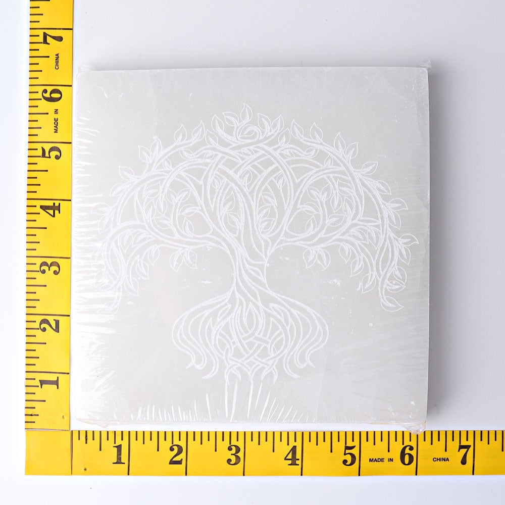 6" Square Selenite Coaster with Life Tree Printing Wholesale Crystals