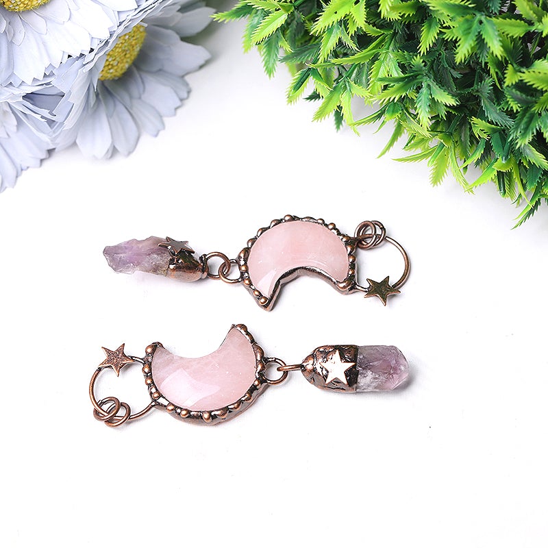 3.7" Rose Moon Amethyst Pendant Key Chain DIY Wholesale Crystals