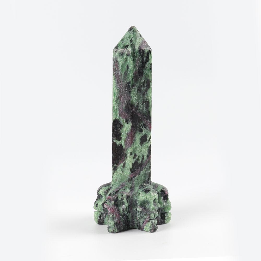 Ruby In Zoisite Tower with Skulls Deocr Base Wholesale Crystals