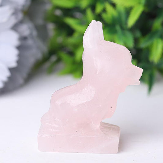 2.4" Rose Quartz Dog Crystal Carvings Wholesale Crystals