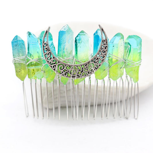 Aura Crystal Witch Moon Crown Silver Wire Hair Accessories Comb Wholesale Crystals