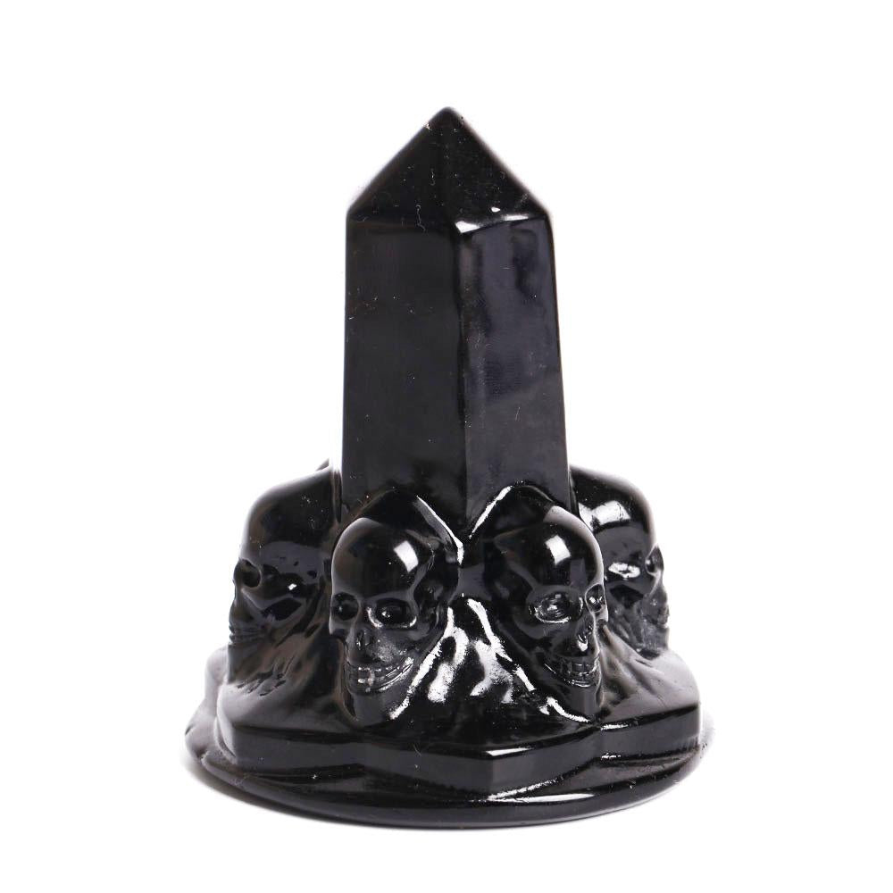 Black Obsidian Point With Carving Skull Decor Wholesale Crystals