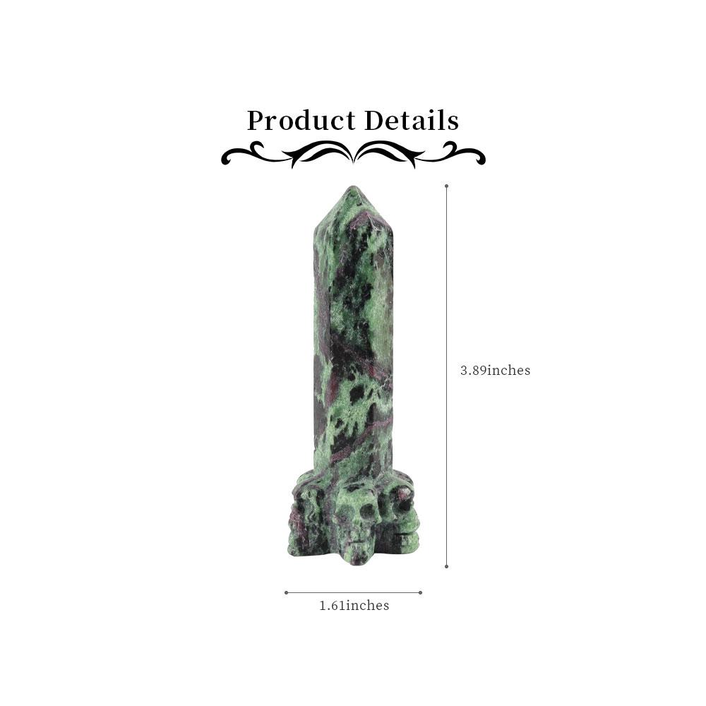 Ruby In Zoisite Tower with Skulls Deocr Base Wholesale Crystals