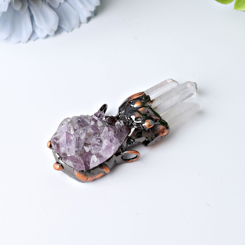 2.6" Amethyst Cluster with Clear Quartz Decoration Pendant Wholesale Crystals