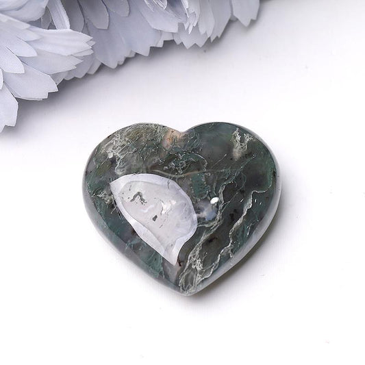 2" Moss Agate Heart Crystal Carvings Wholesale Crystals