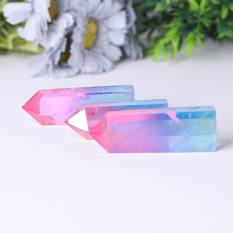 Pink and Blue Aura Clear Quartz Points Colorful Quartz Tower Wholesale Crystals