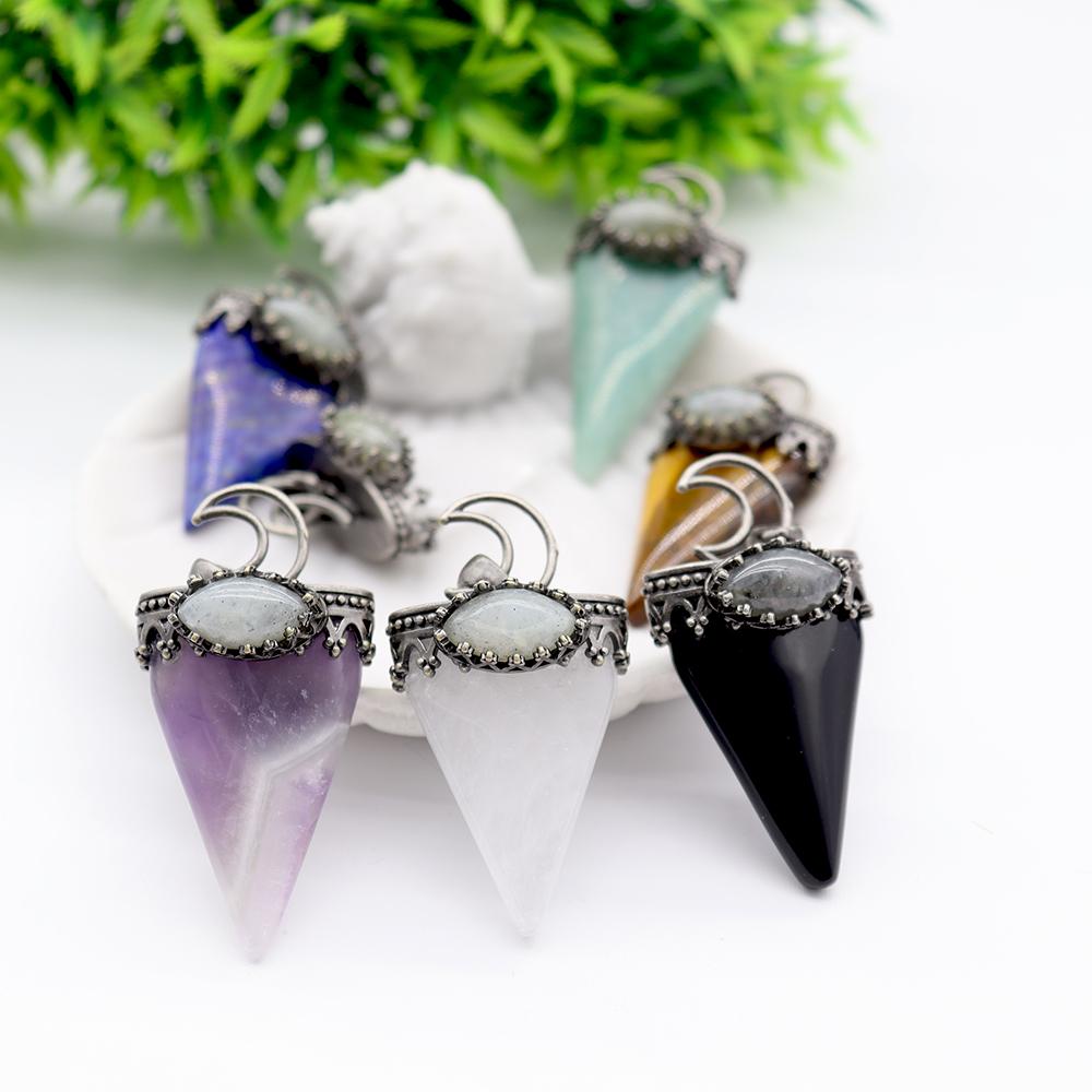 Crystal and Gem Stone Moon Pendants Wholesale Crystals