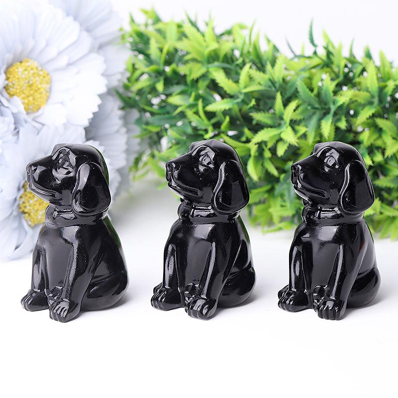 2.7" Black Obsidian Dog Crystal Carvings Wholesale Crystals