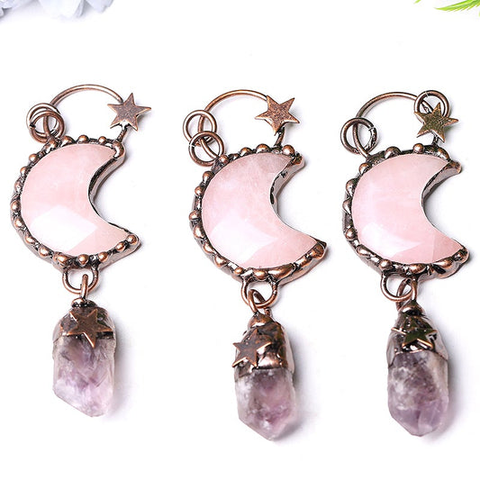 3.7" Rose Moon Amethyst Pendant Key Chain DIY Wholesale Crystals