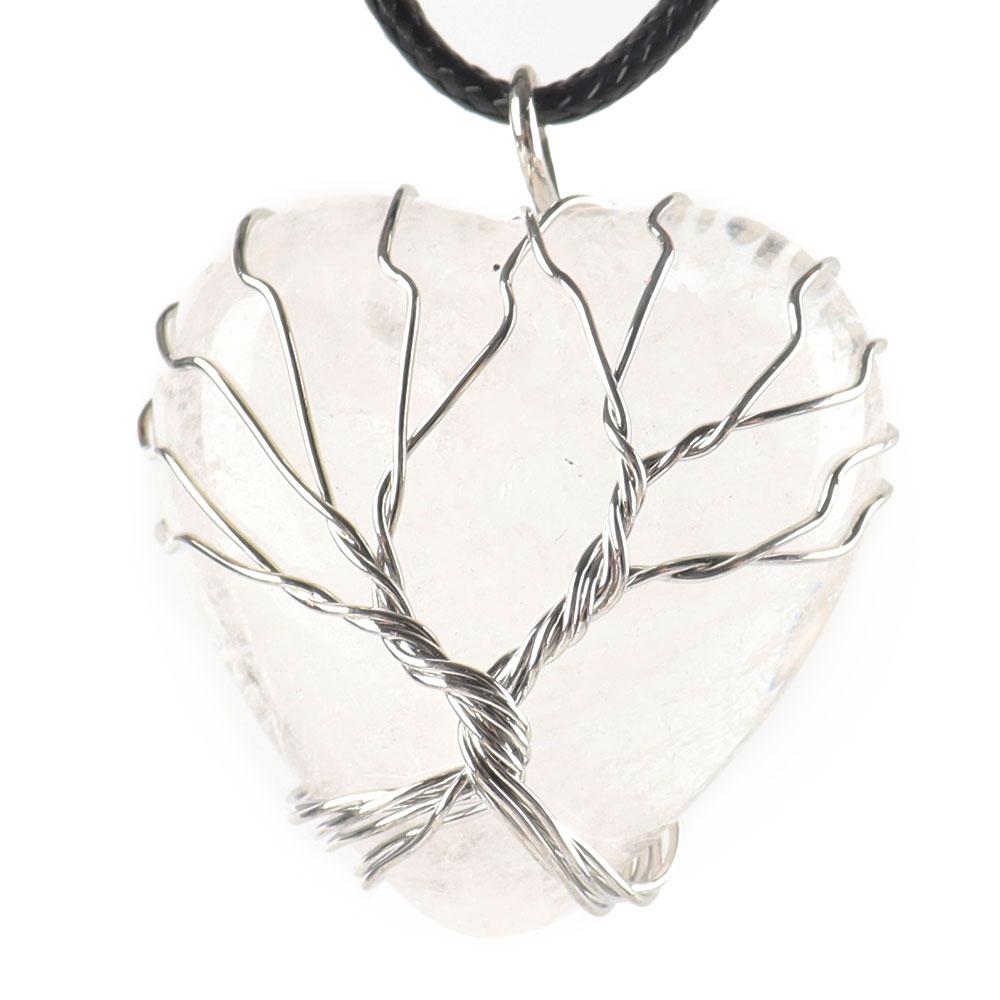 Silver Tree Of Life Wire Wrapped Heart Shape Stone Pendant Wholesale Crystals