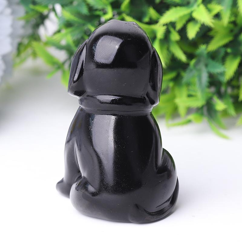 2.7" Black Obsidian Dog Crystal Carvings Wholesale Crystals