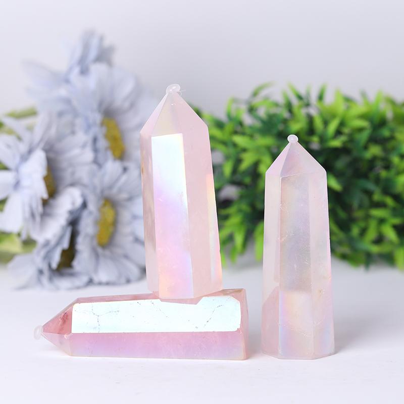 Wholesale High Quality Reiki Beautiful Angel Aura Rose Quartz Point Healing Stone Narural Crystal Tower Wholesale Crystals