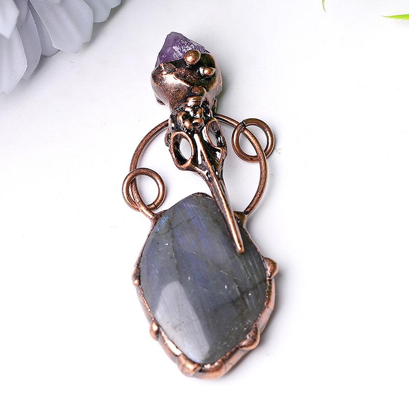 2.5" Labradorite with Amethyst Pendant for Jewelry DIY Wholesale Crystals