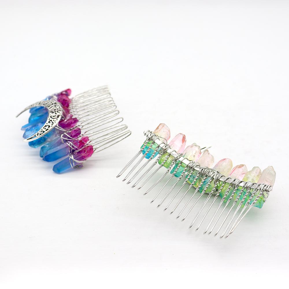 Aura Crystal Witch Moon Crown Silver Wire Hair Accessories Comb Wholesale Crystals