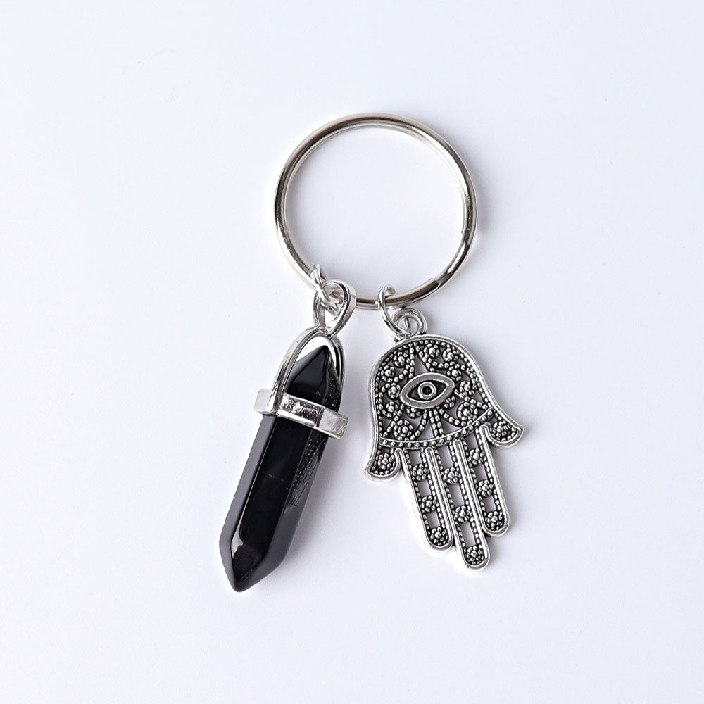 2.5“ Double Terminated Point with Devil's Eye Hand Key Chain for DIY Wholesale Crystals