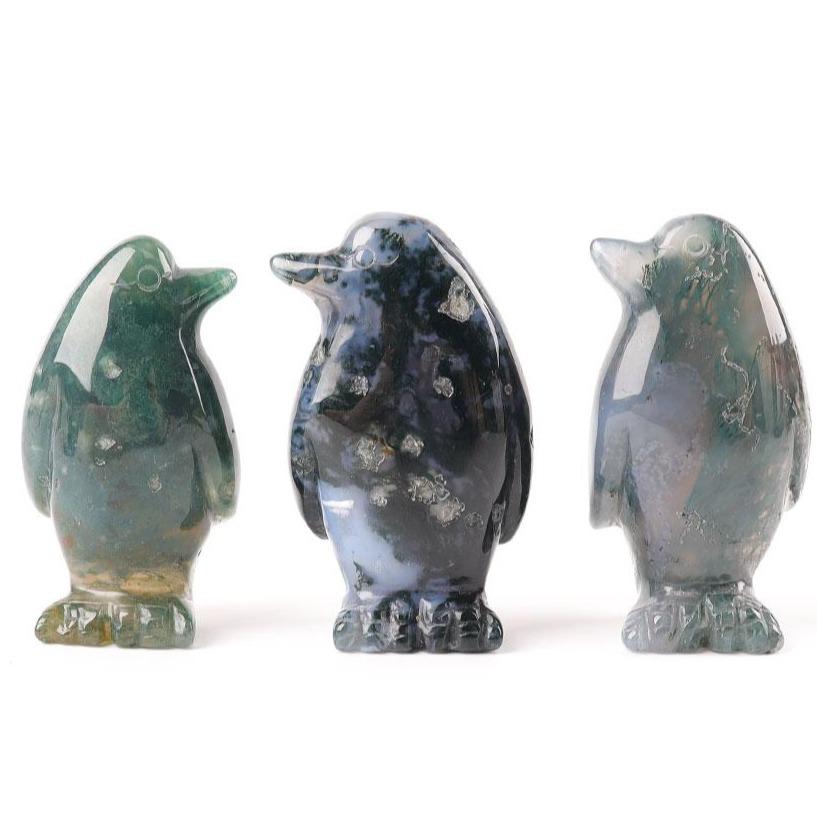 2" Moss Agate Crystal Carving Penguin Free Form Wholesale Crystals