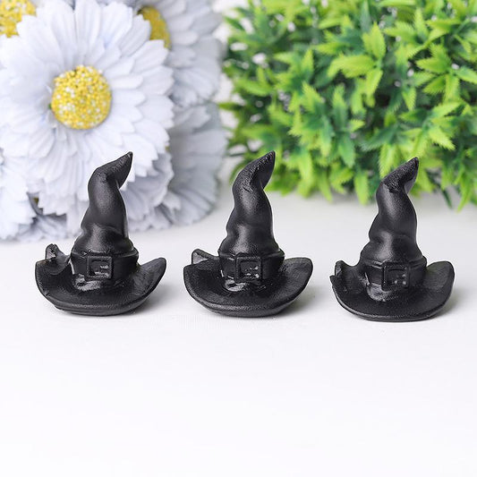 2" Black Obsidian Witch Hat Crystal Carving Halloween Gift Wholesale Crystals