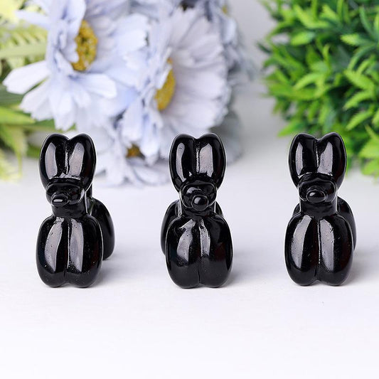 2.5" Black Obsidian Balloon Dog Crystal Carvings Wholesale Crystals