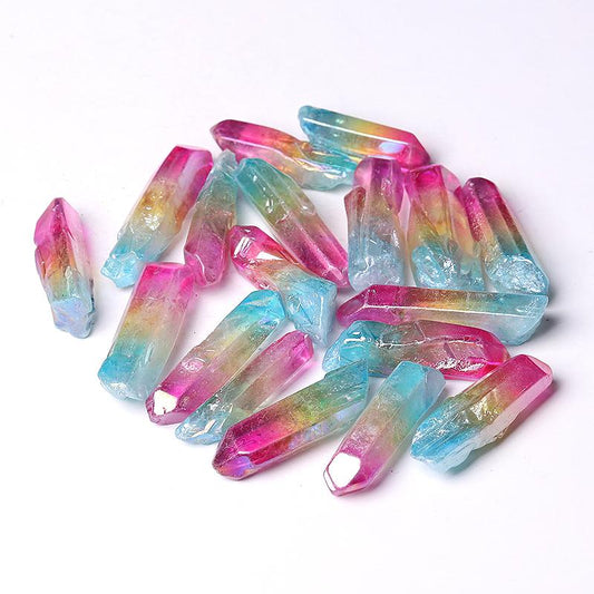 Double Color Aura Quartz Crystal Points Raw Rough Clear Rock Quartz Sticks Wholesale Crystals