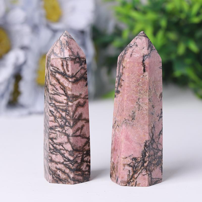 Natural Rhodonite Points Healing Tower Wholesale Crystals