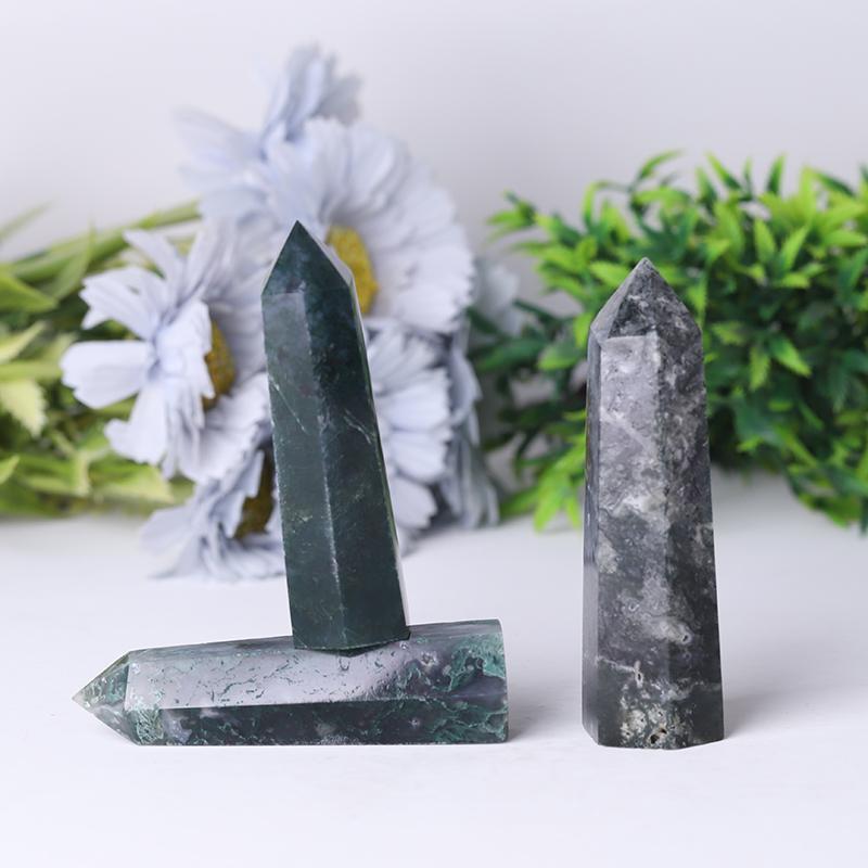 Wholesale Natual Crystal Healing Moss Agate Point Wand Tower Wholesale Crystals