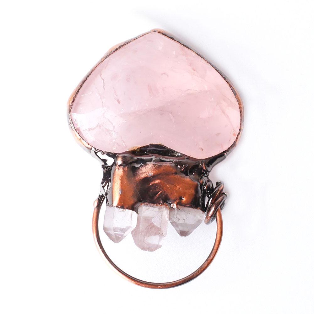 Rose Quartz Heart Shape Crystal Pendant Key Chain DIY Jewelry Wholesale Crystals