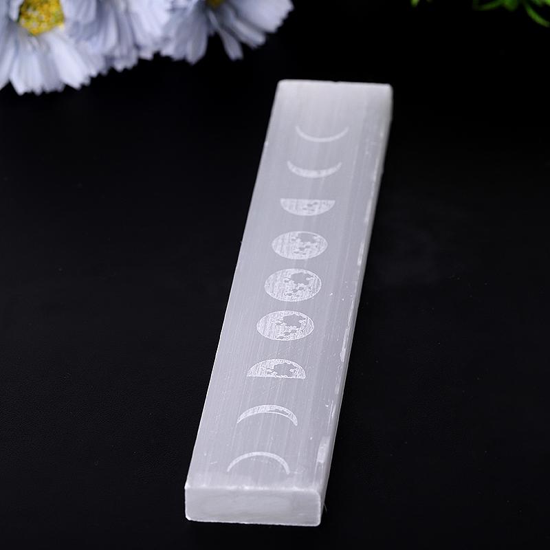 9" Selenite Stick Wand with Laser Engraved Moon Pattern Wholesale Crystals