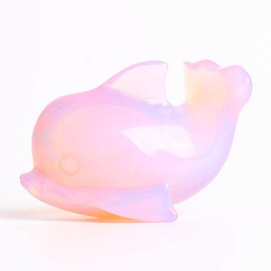 Pink Opalite Dolphin Carving Decoration Wholesale Crystals