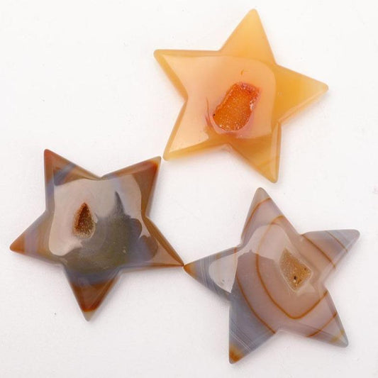 Set of 3 Druzy Agate Star Carvings Wholesale Crystals