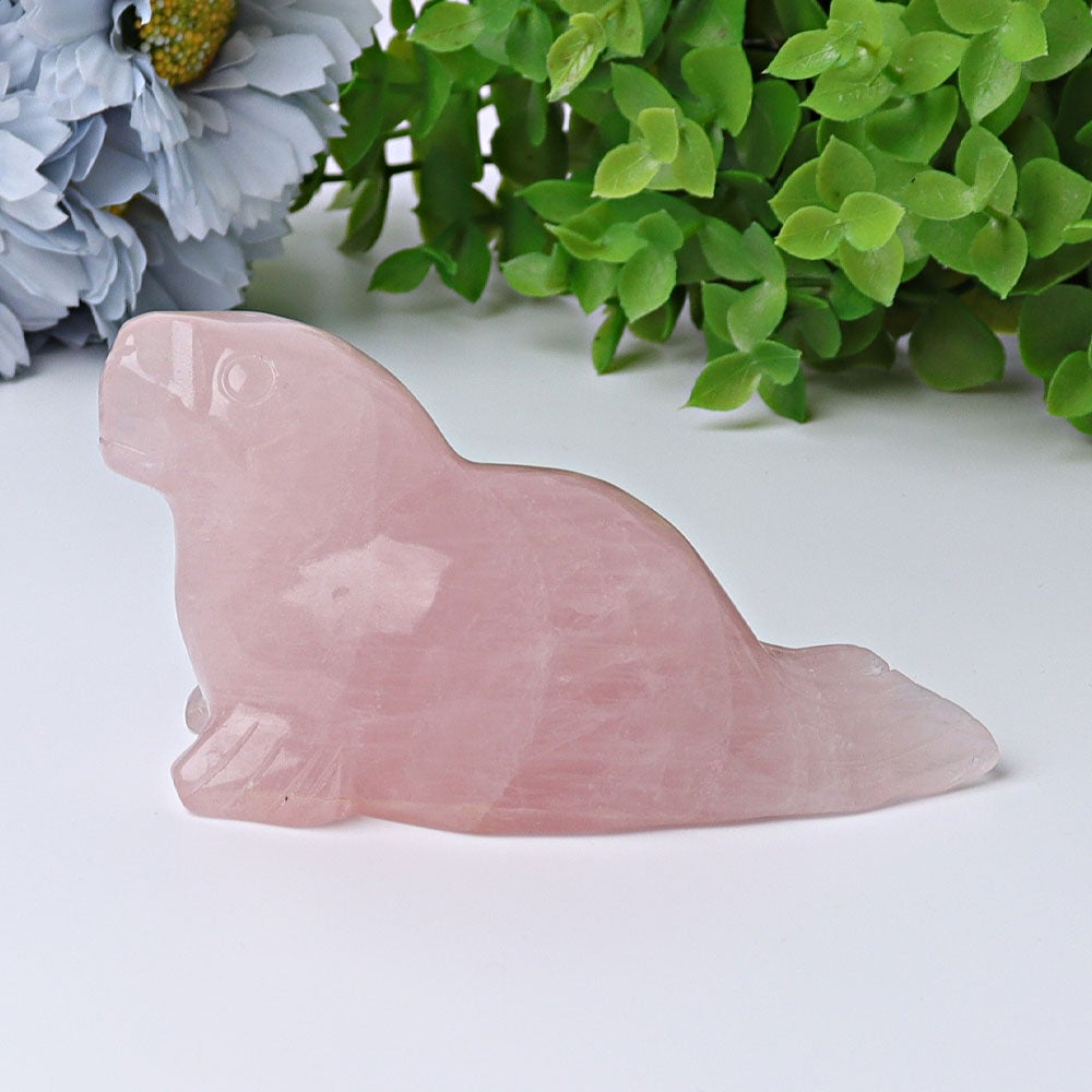 3.8" Rose Quartz Seal Crystal Carvings Wholesale Crystals