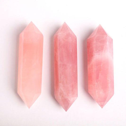 Set of 3 Rose Quartz Double Terminated Crystal Point Wholesale Crystals