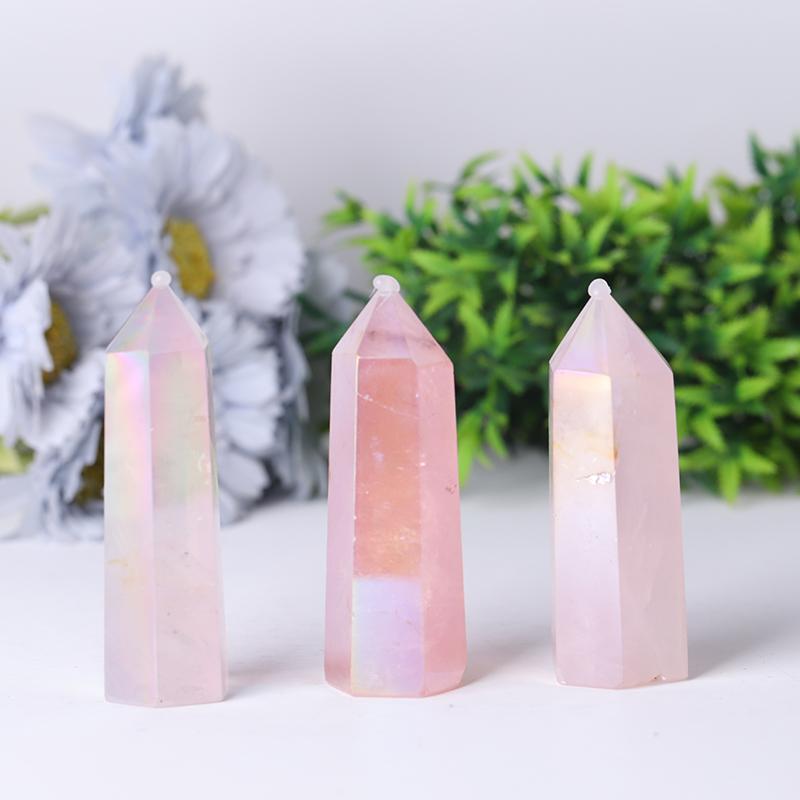 Wholesale High Quality Reiki Beautiful Angel Aura Rose Quartz Point Healing Stone Narural Crystal Tower Wholesale Crystals