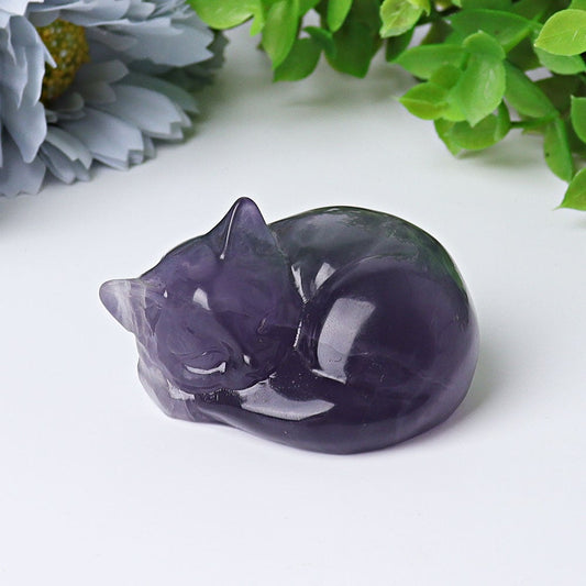 2" Fluorite Sleeping Cat Crystal Carvings Wholesale Crystals