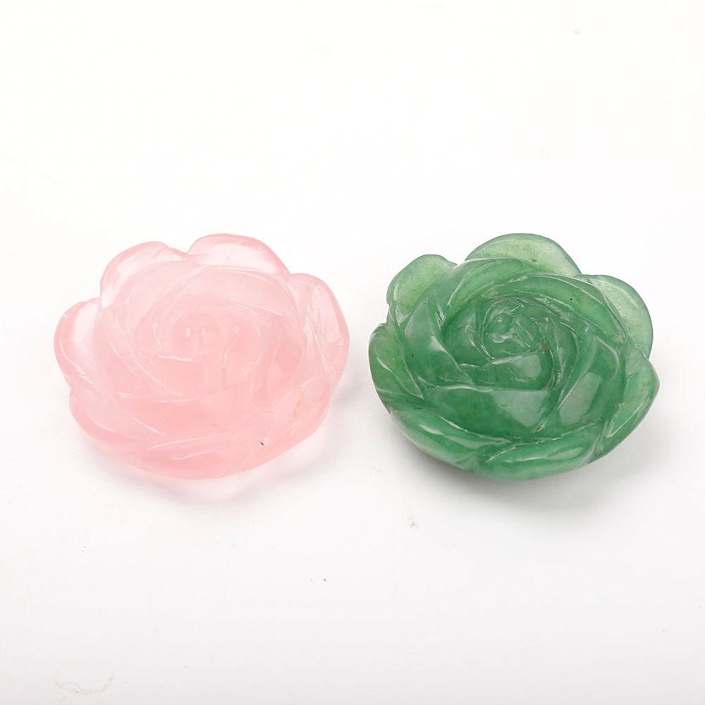 Set of 2 Aventurine Rose Quartz Flower Carvings Wholesale Crystals