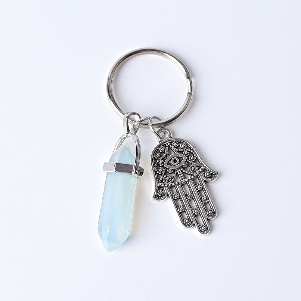 2.5“ Double Terminated Point with Devil's Eye Hand Key Chain for DIY Wholesale Crystals