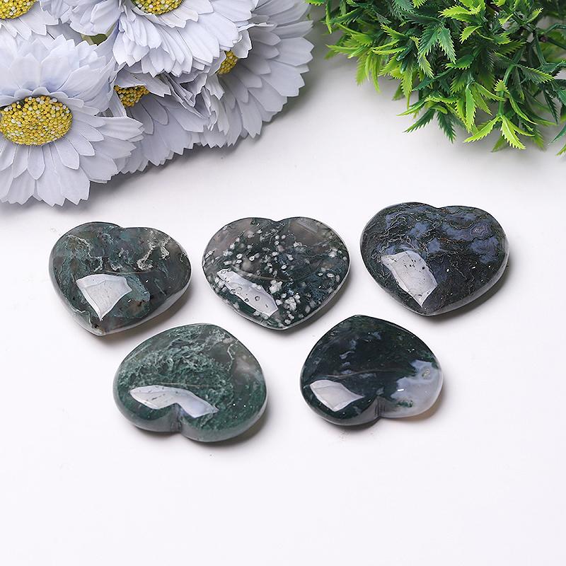 2" Moss Agate Heart Crystal Carvings Wholesale Crystals