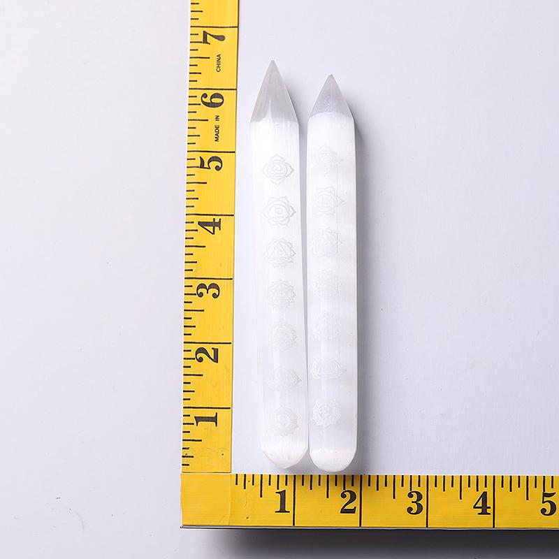 6" White Selenite Wand with Laser Engraved Chakra Pattern Wholesale Crystals