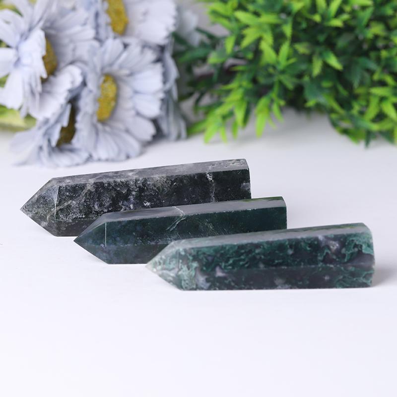 Wholesale Natual Crystal Healing Moss Agate Point Wand Tower Wholesale Crystals