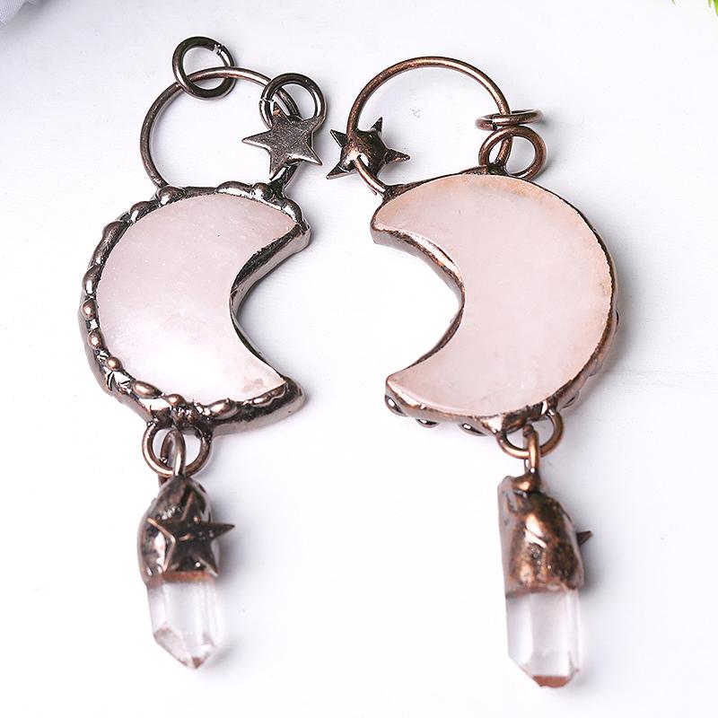 Rose Quartz Moon Shape Pendant for Jewelry DIY Wholesale Crystals