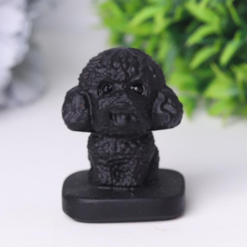 Black Obsidian Teddy Dog Crystal Carvings Wholesale Crystals